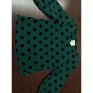 Maeve by Anthropologie Green and Black Polka Dot Blouse 3/4 Sleeves Size Small